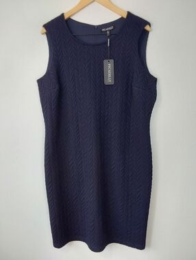 NWT Picadilly Office Wear Textured Chevron Sleeveless Shift Dress Deep Navy